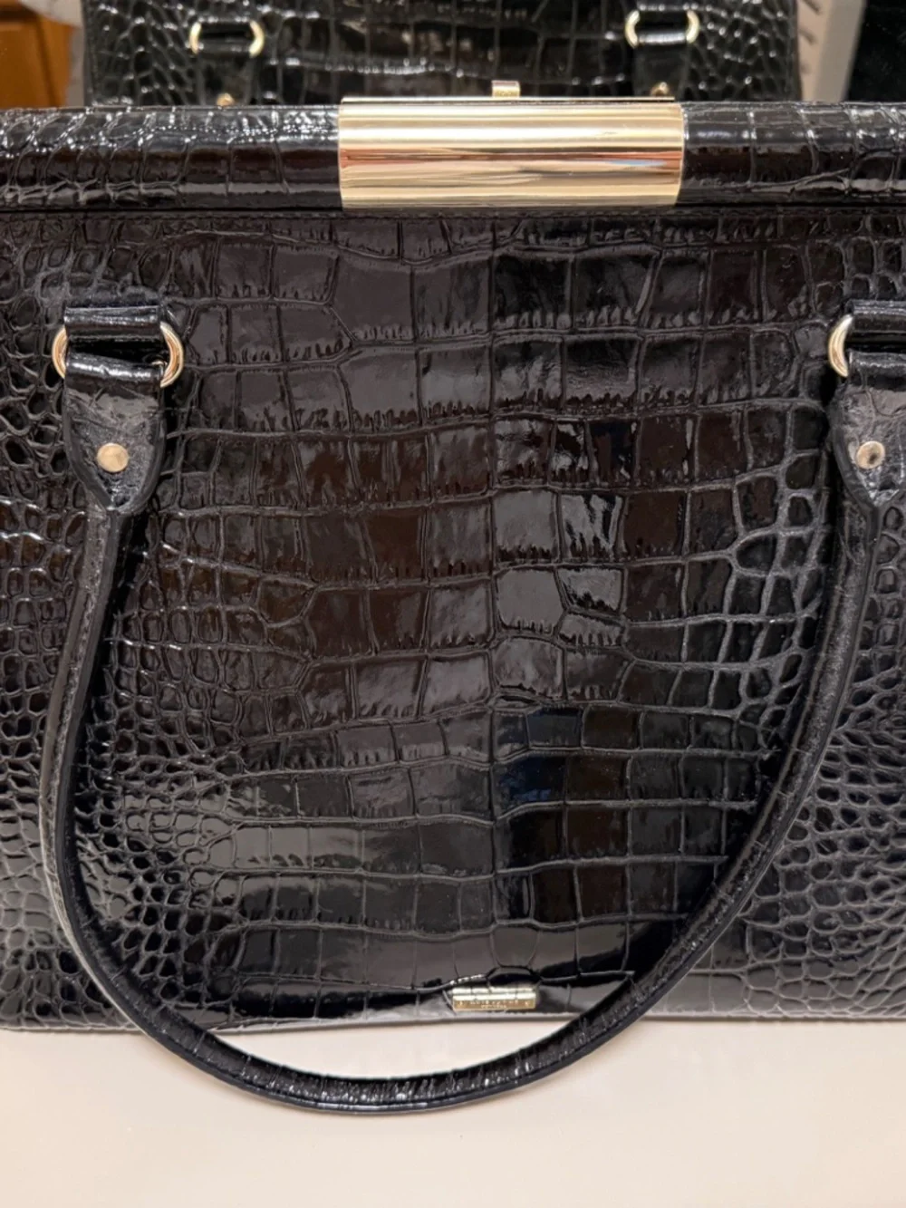Kate Spade Black Leather Alligator Embossed Handbag